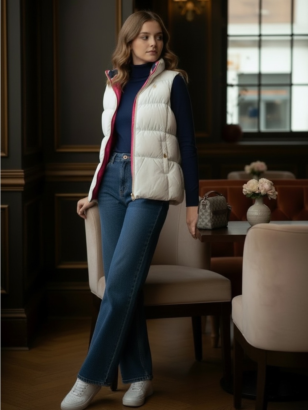 Ralph Lauren Girls 12-14 Down Puffer Vest Reversible Pink White Luxury Old Money